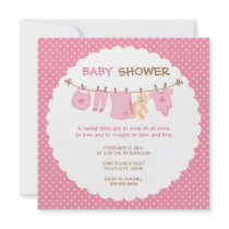 Pink Baby Clothes Line Shower Invitations invitations