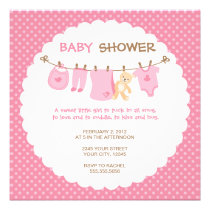 Pink Baby Clothes Line Shower Invitations invitations