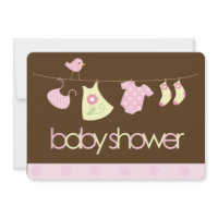 Pink Baby Clothesline Invitations