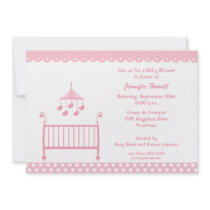 Pink Baby Crib and Mobil Baby Shower Invitation