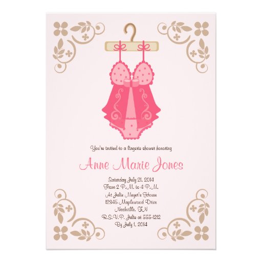 Pink Baby Doll Lingerie Shower Party Invitations (front side)