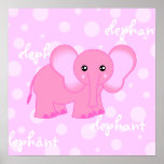 Pink Baby Elephant Cute Poster / Print