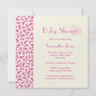 Pink baby foot prints baby shower invitation invitation
