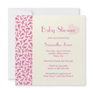 Pink baby foot prints baby shower invitation invitation