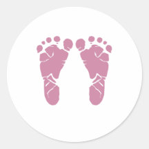 Pink baby footprints round sticker