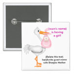 Pink Baby Girl Baby Shower Name pins Stork