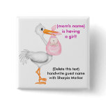 Pink Baby Girl Baby Shower Name pins Stork