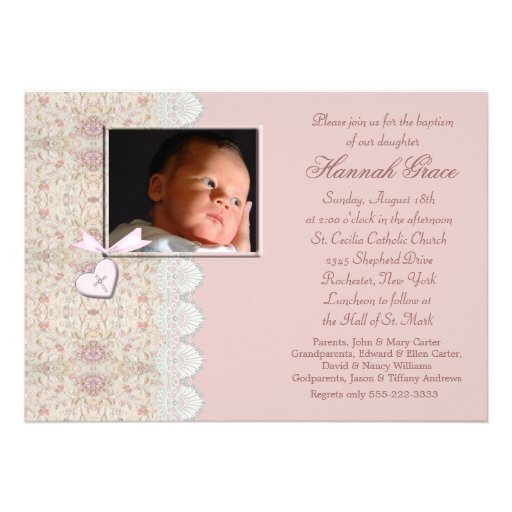 Pink Baby Girl Baptism or Christening Invitations