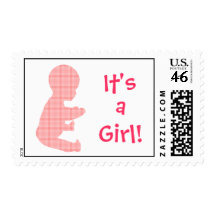 Pink Baby Girl Plaid, It's  a Girl! postage