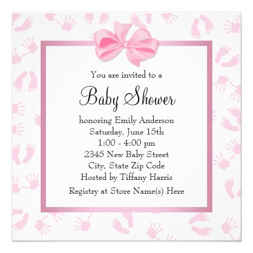 Pink Baby Hands and Footprints Baby Shower Custom Invitations