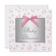 Pink Baby Hands Feet Baby Girl Shower Personalized Invite
