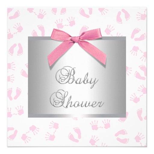 Pink Baby Hands Feet Baby Girl Shower Personalized Invite (front side)