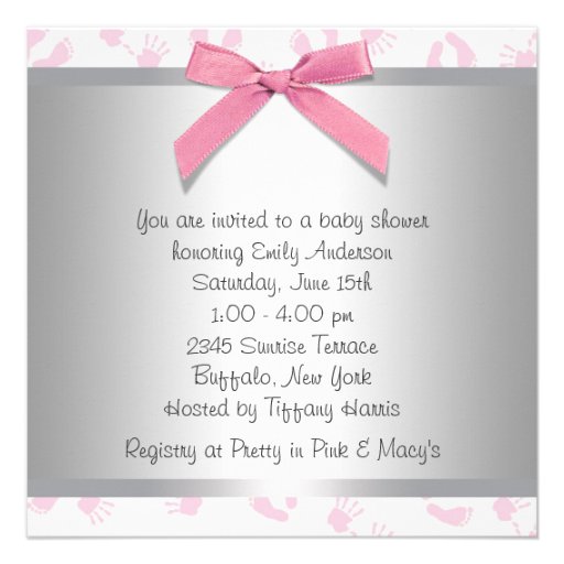 Pink Baby Hands Feet Baby Girl Shower Personalized Invite