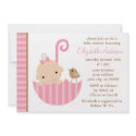 Pink Baby in Umbrella Baby Shower Invitations invitation