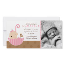 Pink Baby in Umbrella Birth Announcements photo cards