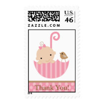 Pink Baby in Umbrella Postage Stamps