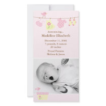 Pink Baby Laundry Birth Announcement Photo Cards
