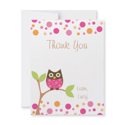 Pink Owl on a branch Thank You Card