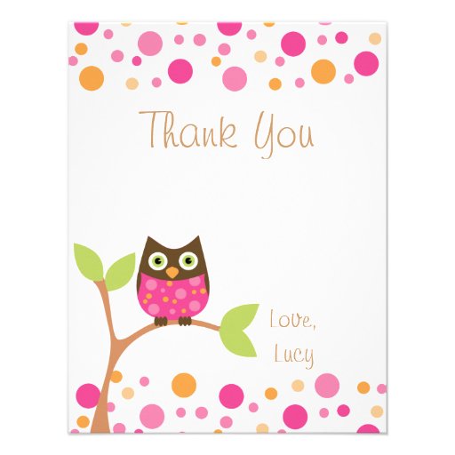 Pink Baby Owl-Hot Pink By Request-Thank You Note Custom Invite