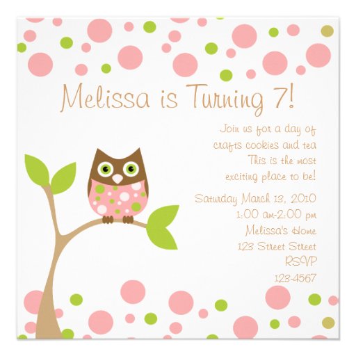 Pink Baby Owl Personalized Invite