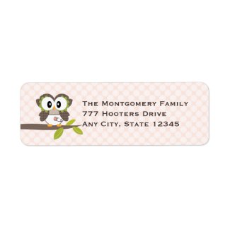 Pink Baby Owl Return Address Labels