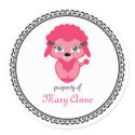 pink baby POODLE personalized property ID label stickers