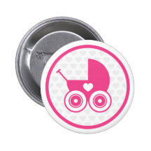 Pink Baby Pram Icon Button Badge
