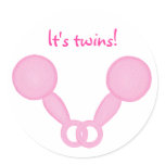 Pink baby rattles, baby shower envelope seals round stickers