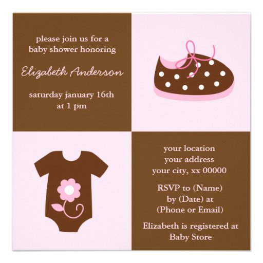 Pink Baby Shoes and Outfit Baby Shower Custom Invites