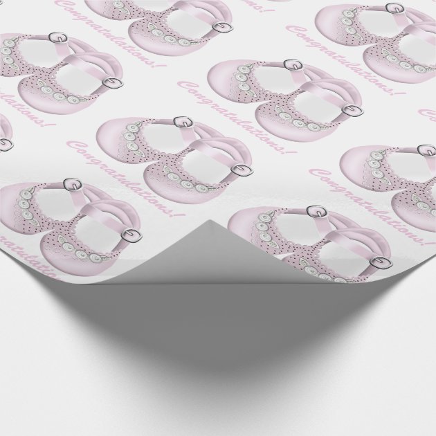 Pink Baby Shoes Baby Shower Wrapping Paper 4/4