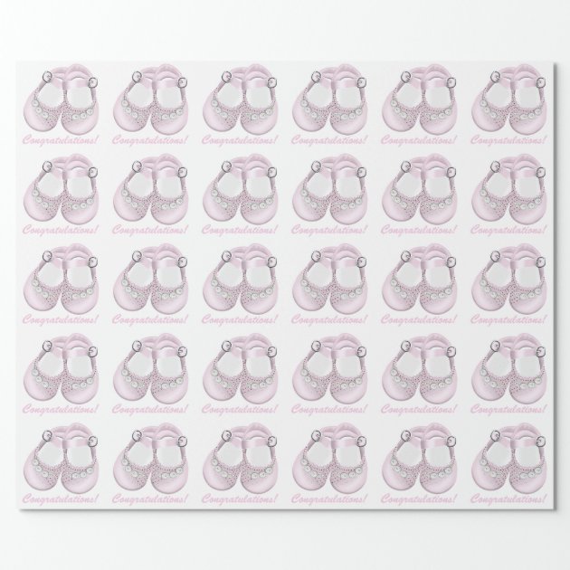 Pink Baby Shoes Baby Shower Wrapping Paper 2/4