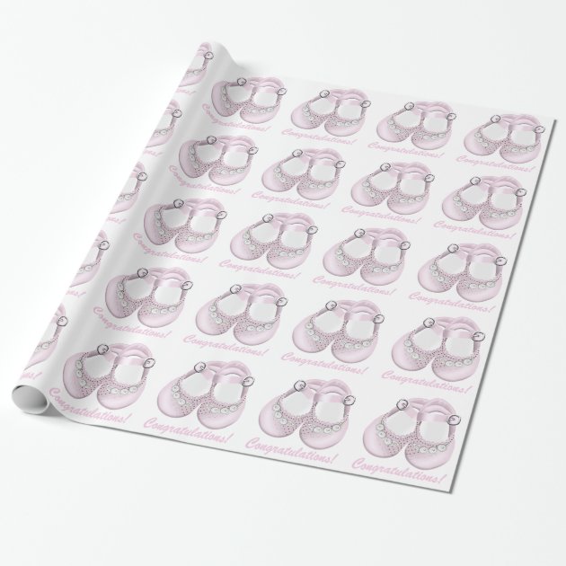 Pink Baby Shoes Baby Shower Wrapping Paper 1/4