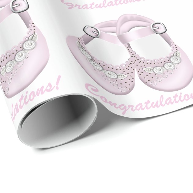 Pink Baby Shoes Baby Shower Wrapping Paper 3/4