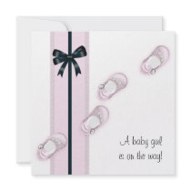 Pink Baby Shoes Girl Baby Shower Invitations