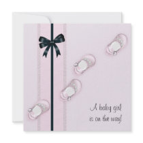 Pink Baby Shoes Girl Baby Shower Invitations