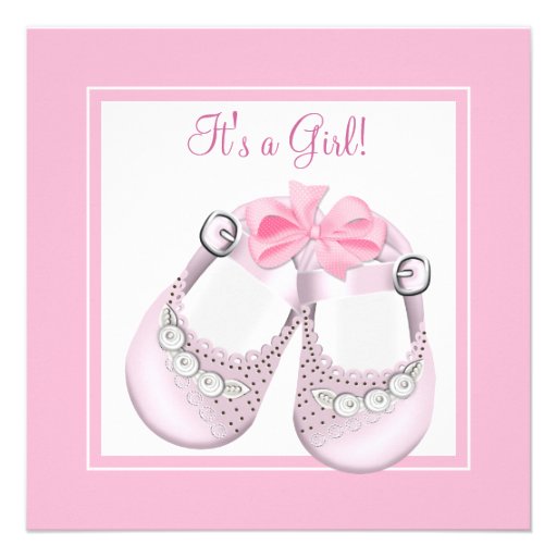 Pink Baby Shoes Pink Baby Girl Shower Announcement