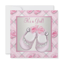 Pink Baby Shoes Pink Baby Girl Shower Personalized Announcement