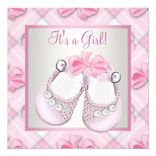 Pink Baby Shoes Pink Baby Girl Shower Personalized Announcement