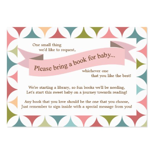 Pink Baby Shower Book Insert Request Card for Girl Business Card