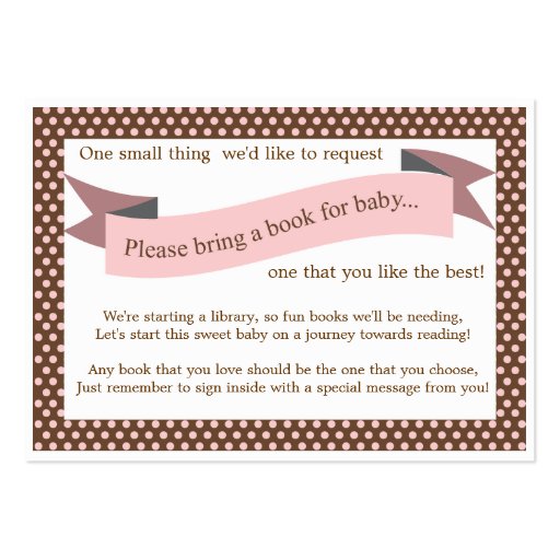 Pink Baby Shower Book Insert Request Card for Girl Business Card