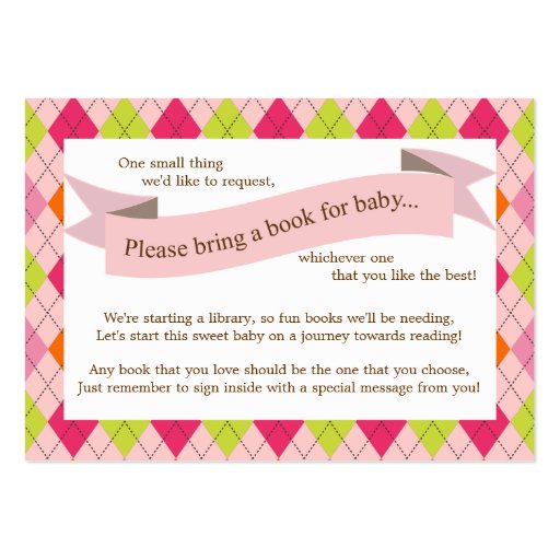 Pink Baby Shower Book Insert Request Card for Girl Business Cards