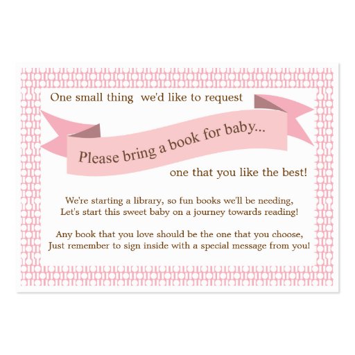 Pink Baby Shower Book Insert Request Card for Girl Business Cards (front side)