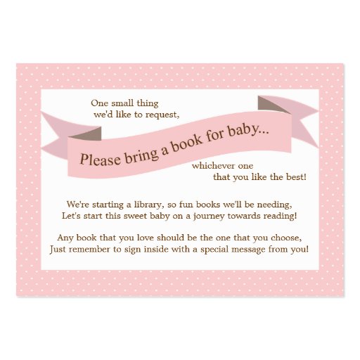 Pink Baby Shower Book Insert Request Card for Girl Business Card Templates (front side)