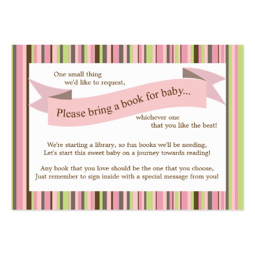 Pink Baby Shower Book Insert Request Card for Girl Business Card Template (front side)
