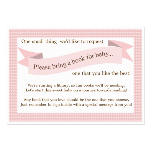 Pink Baby Shower Book Insert Request Card for Girl Business Card Templates