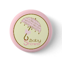 Pink Baby Shower Button - Umbrella