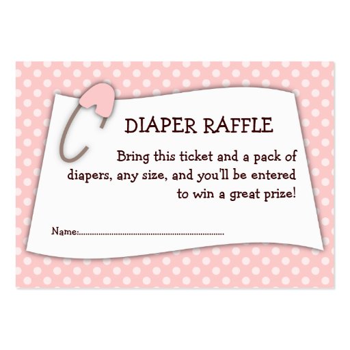 Pink Baby Shower Diaper Raffle Ticket Insert Business Card Template (front side)