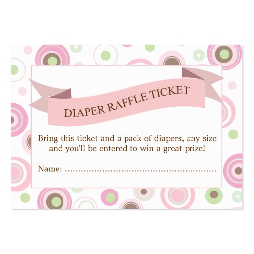 Pink Baby Shower Diaper Raffle Ticket Insert Business Card Template (front side)