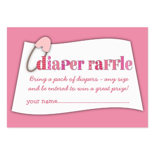 Pink Baby Shower Diaper Raffle Ticket Insert Business Card (front side)