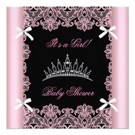 Pink Baby Shower Girl Princess Tiara Black Lace Custom Invites